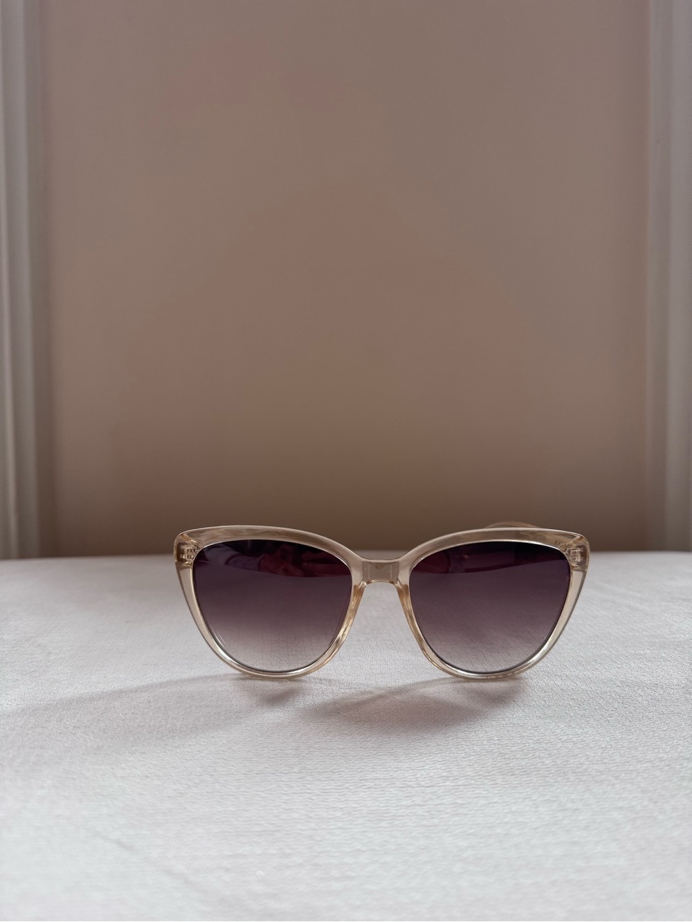 Rachel Zoe Transparent Beige Cat-Eye Sunglasses with Gradient Gray Lenses